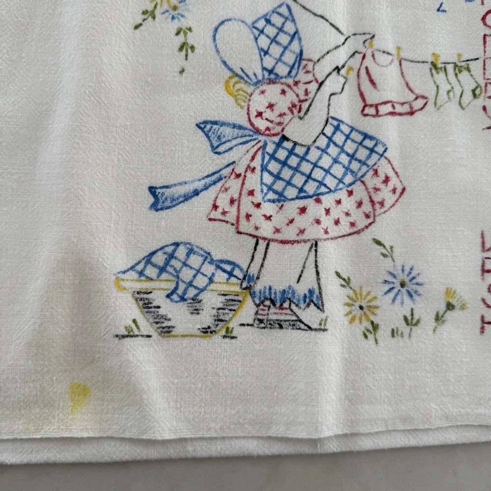 7 Vintage UNEMBROIDERED Sunbonnet Sue‎ Days Of The Week Tea Towel Set READ